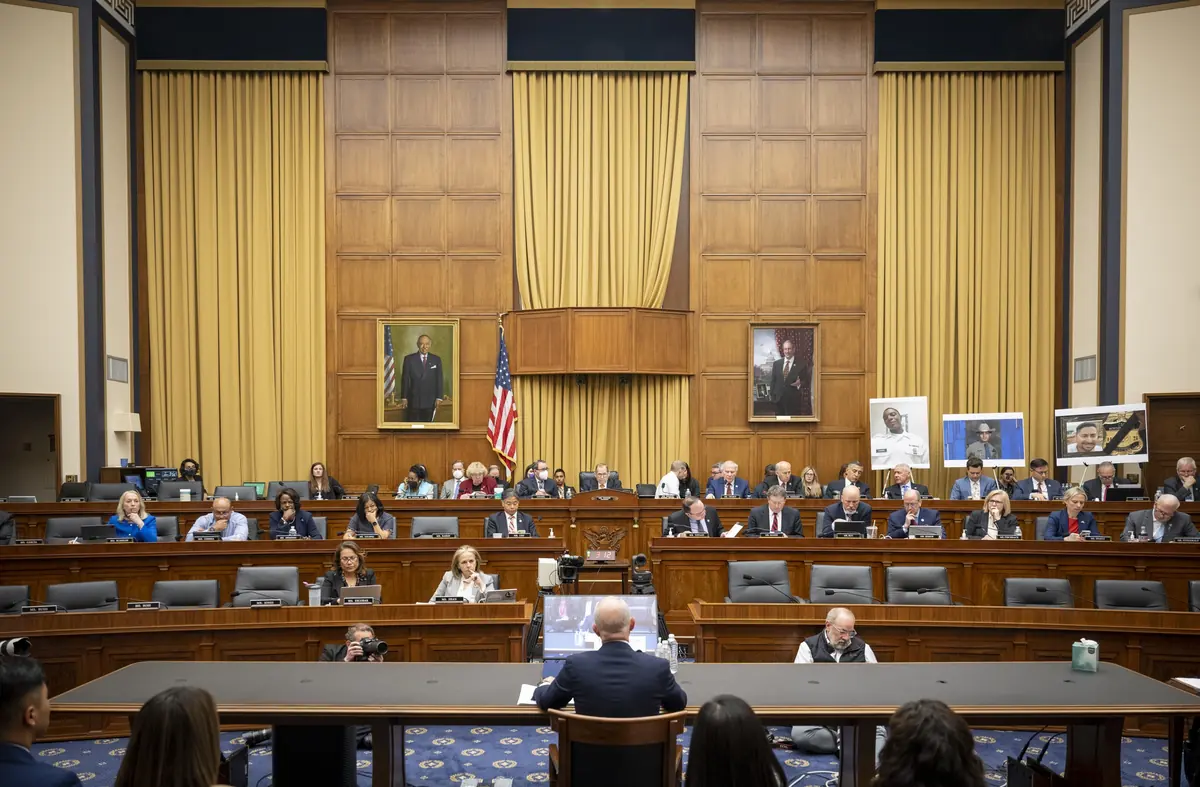The House Judiciary Committee hearing room, Room 2141 of the Rayburn House Office Building, during a 2022 hearing