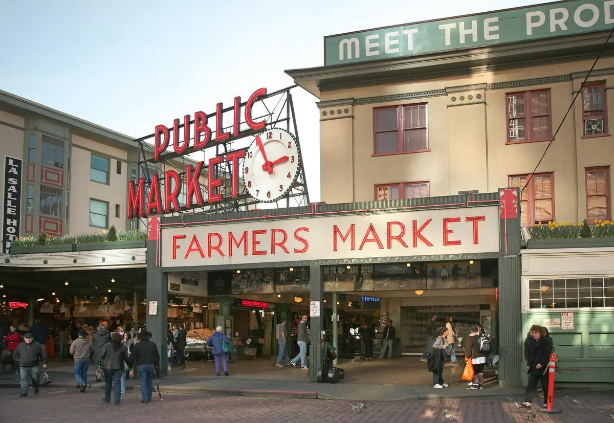 The Public Market Center sign at Pike Place Market in Seattle