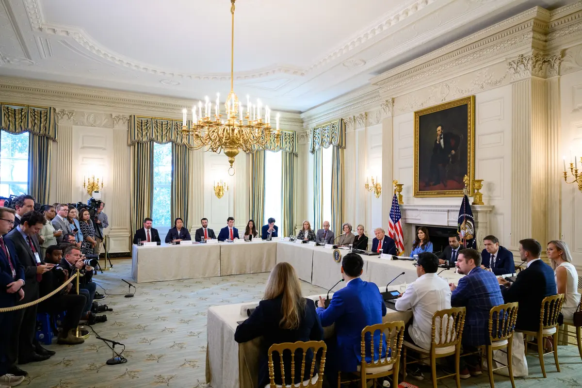 The White House roundtable on antifa in the State Dining Room on October 8, 2025, where Nick Shirley was one of the guests